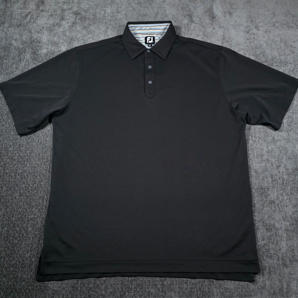 FootJoy Mens XL Black Performance Golf Polo Shirt Short Sleeve Stretch Preppy